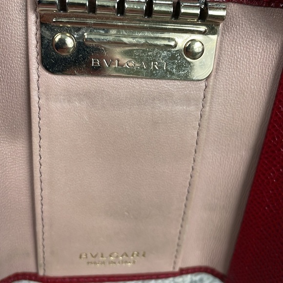 Bvlgari Red Pebbled Leather Compact Key Holder Designer Luxury - Picture 9 of 16